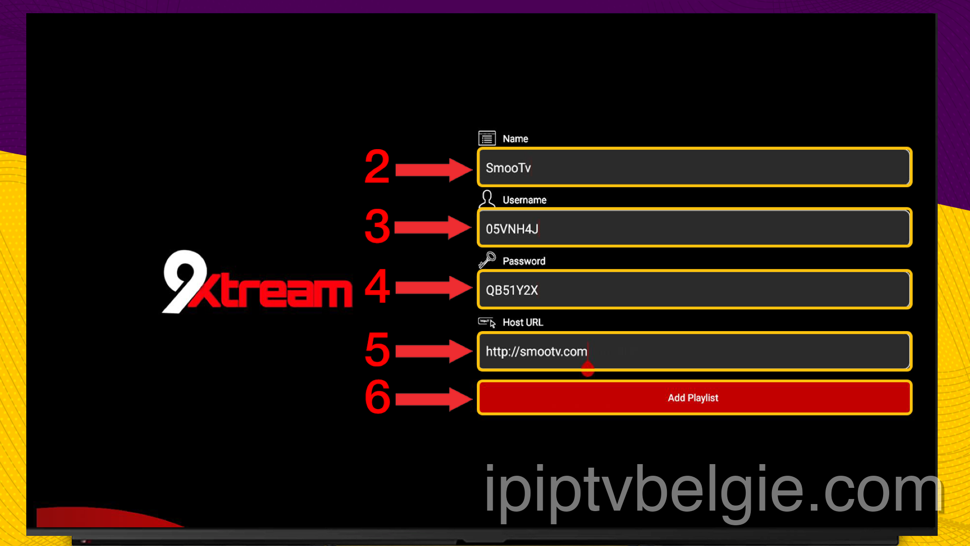 Voer uw inloggegevens voor IPTV in op 9XStream IPTV