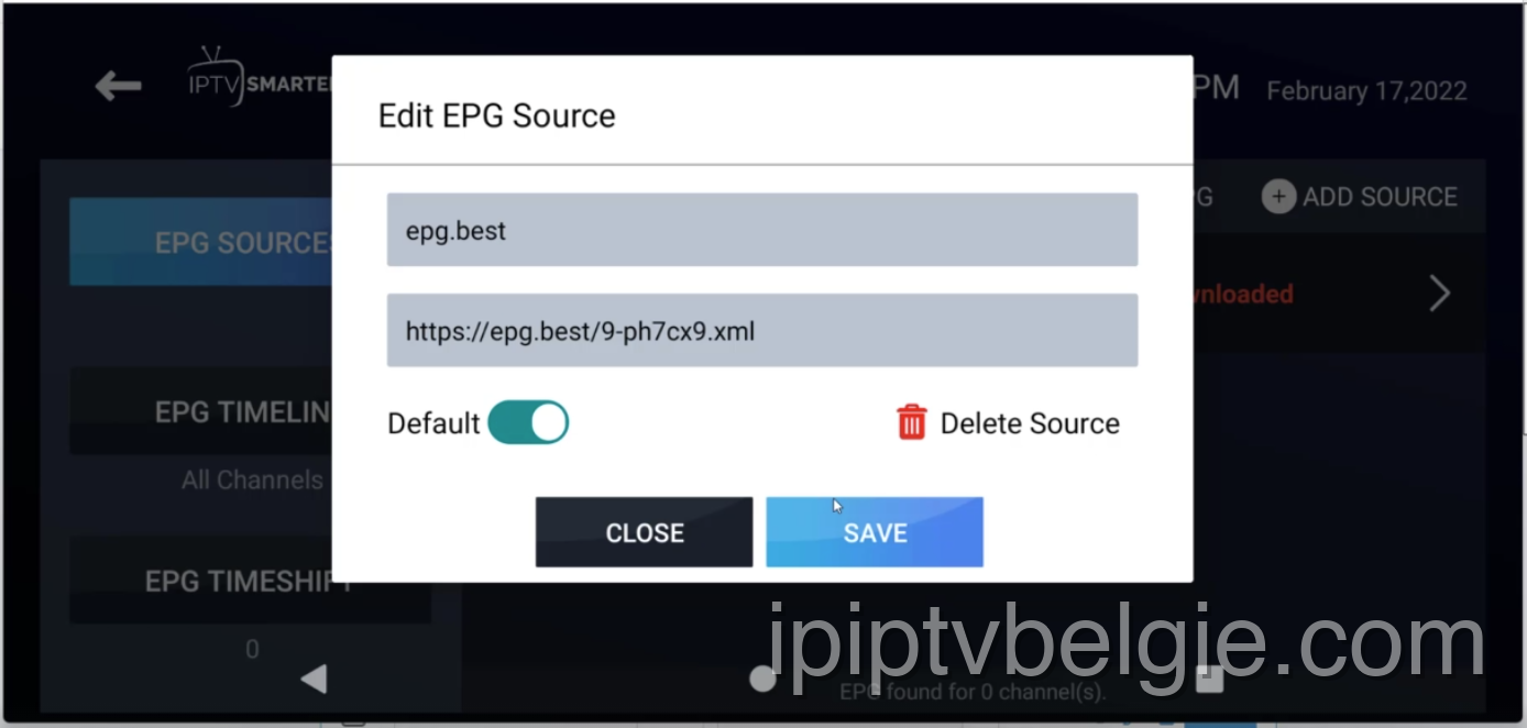Voer de EPG-URL in