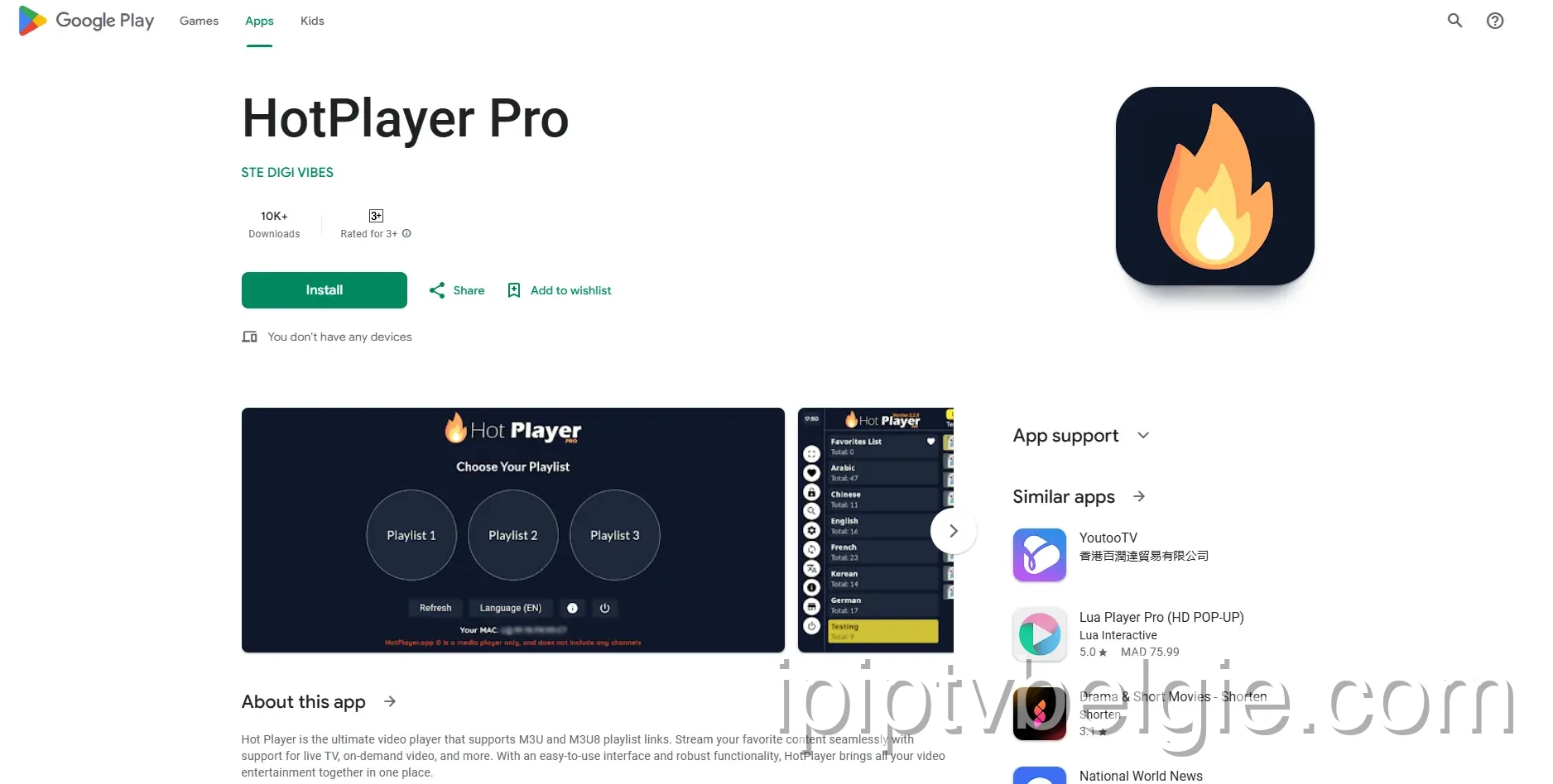 HotPlayer Pro in de Google Play Store