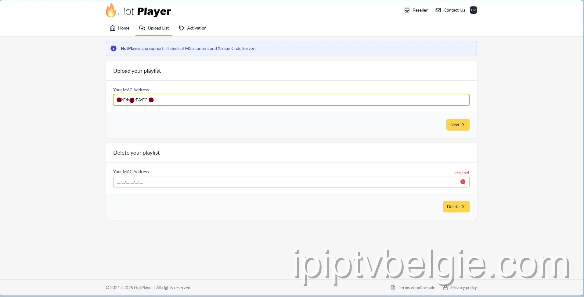 Log in op het webportaal voor IPTV op Hot Player