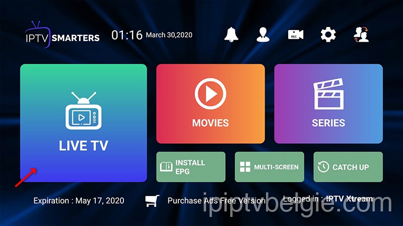 IPTV Smarters Pro-hoofddashboard op Amazon Firestick