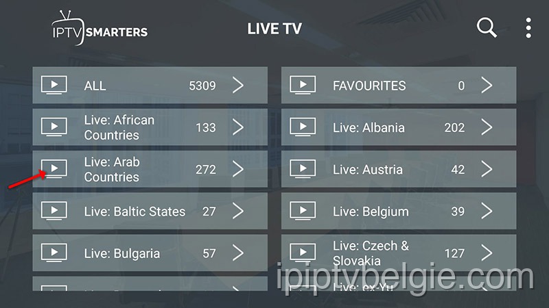 1. Bladeren door categorieën voor IPTV op IPTV Smarters Pro