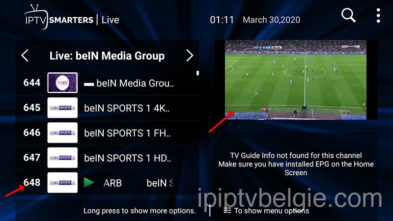 2. Live tv en EPG kijken voor IPTV op IPTV Smarters Pro