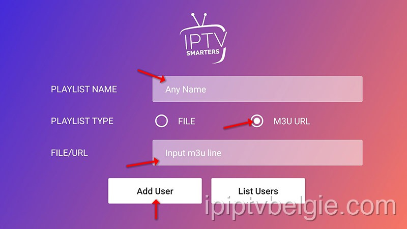 2. Voer M3U-gegevens in voor IPTV op IPTV Smarters Pro