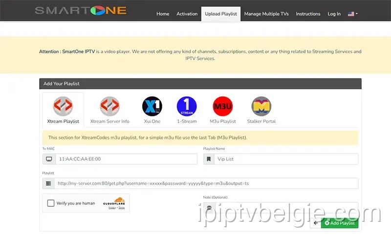 Ga naar de SmartOne-uploadpagina voor IPTV op SmartOne IPTV
